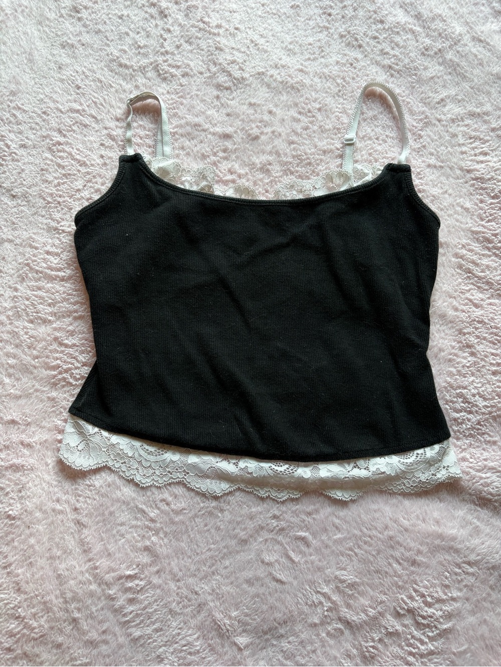 Black Lace-Trim Adjustable Cami Top